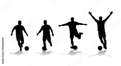 Silhouette of soccer players in action on a white background with shadows