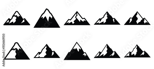 silhouette nature snowy peak drawing icons and set of graphics nature elements