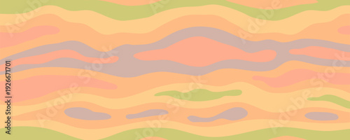 Psychedelic background abstract wavy liquid design in earthy orange, green, and beige tones. Psychedelic wavy pattern for retro posters, fabric prints, or creative digital art