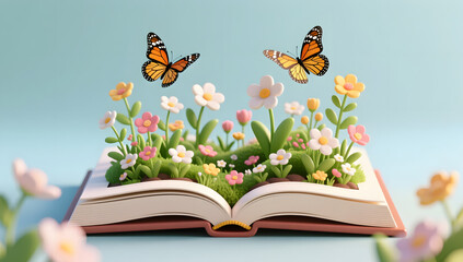 A spring garden growing out of an open book for education
