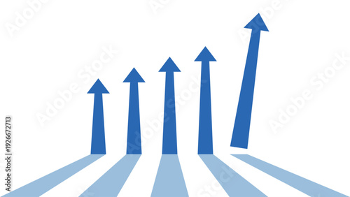 5 Blue Business Arrows pointing up represent business competition or cooperation and showing profit growth