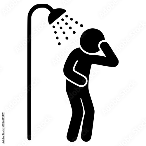 Simple Illustration of a Person Showering in Minimalist Style with Melancholic Mood