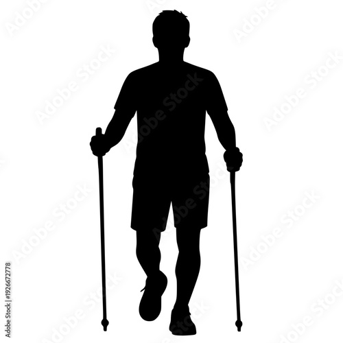 Minimalist Silhouette of Man Nordic Walking Energetically