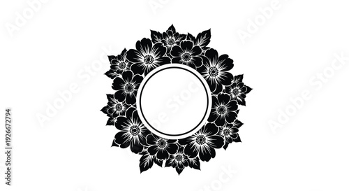 Floral wreath design with a central void a striking black silhouette
