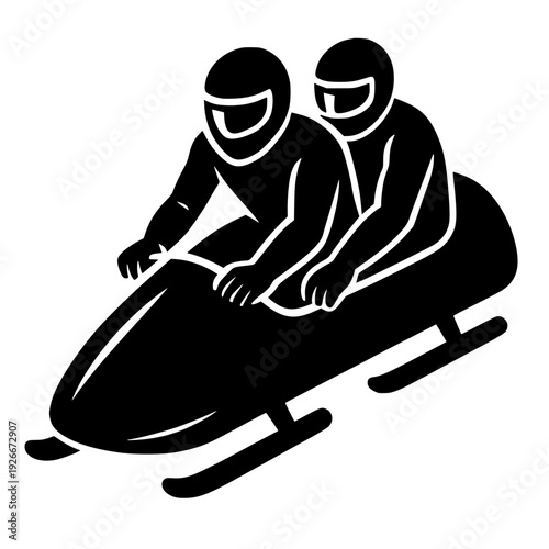Monochrome illustration of two athletes in a bobsled racing down the track Energetic Minimalist style