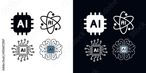 Artificial intelligence logos and symbols in modern tech designs
