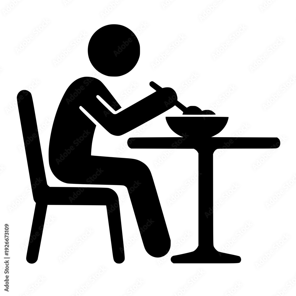 Fototapeta premium Minimalist illustration of person eating at table
