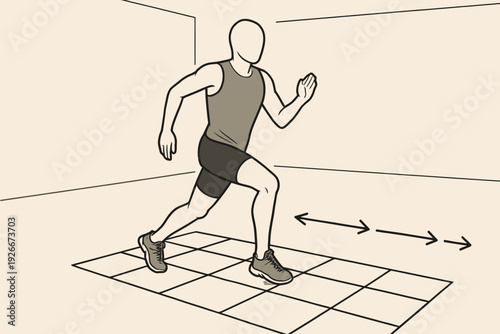 Agility Training Illustration Man Performing Lateral Shuffle Exercise.