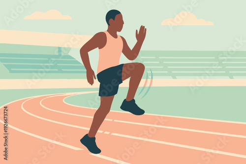 Athlete Training on Track High Knees Exercise for Speed.