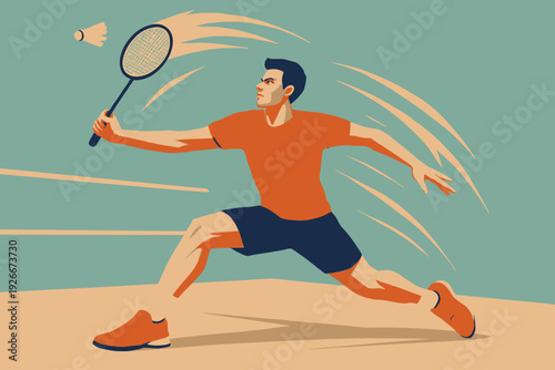 Badminton Player in Action Dynamic Vector Illustration of a Sporting Moment.