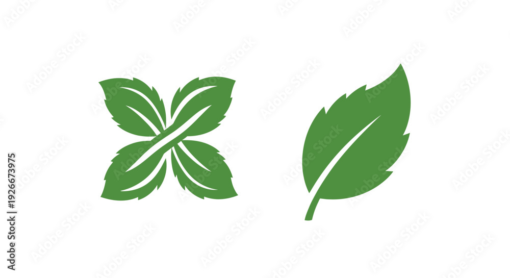 Fototapeta premium Two green leaf designs a minimalist botanical illustration silhouette