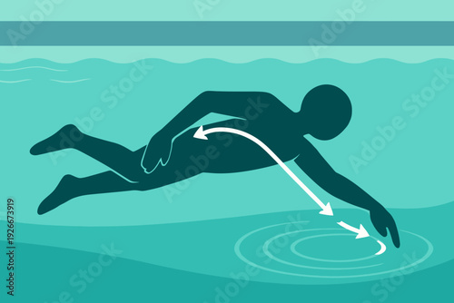 Illustration of a swimmer performing the freestyle stroke in water.
