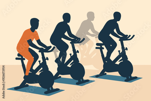 Indoor Cycling Class Group Fitness and Exercise Illustration.