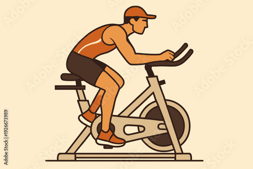 Man Cycling on Stationary Bike for Fitness and Exercise.