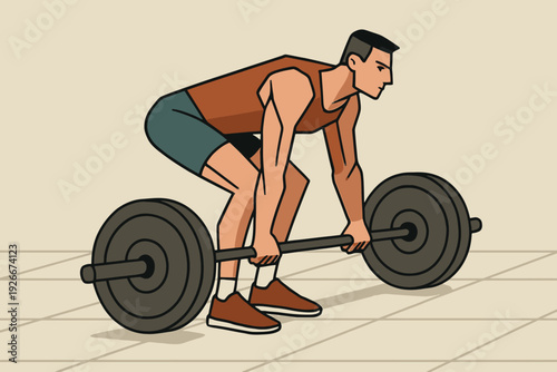Man Performing Deadlift Exercise with Barbell in Gym.