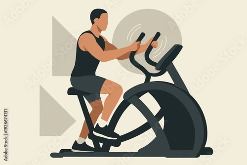 Man Exercising on Elliptical Machine for Fitness and Health.