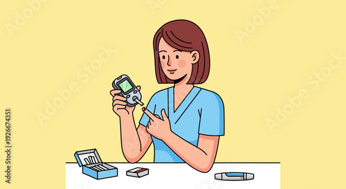 Woman checking blood sugar with glucometer, diabetes test