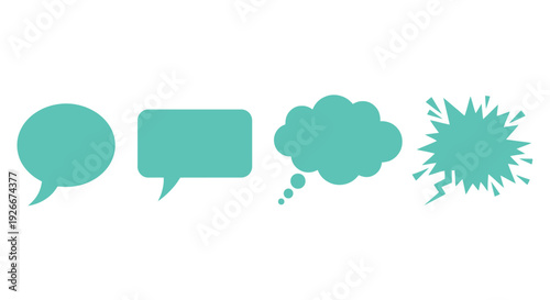Four teal speech bubbles in varying shapes a striking silhouette