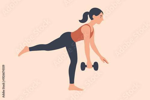 Woman Performing Single Leg Deadlift with Dumbbell for Strength Training.