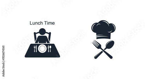 Lunchtime scene featuring a chef and diner stark black silhouette