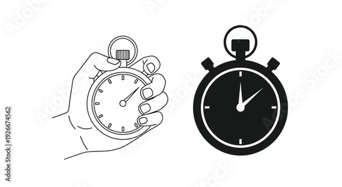 Two depictions of stopwatches one held in a hand a striking silhouette