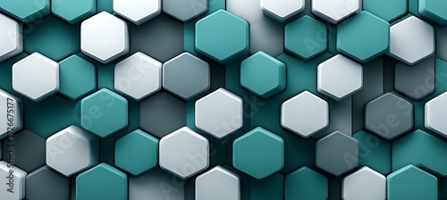 Geometric pattern of hexagonal shapes in various shades of teal and gray creating a modern abstract background