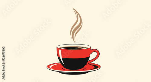 Stylized illustration of a steaming coffee cup a modern silhouette