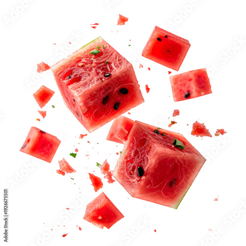 Exploding Cube Watermelon Isolated on Transparent Background