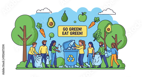 People cleaning park, recycling waste, eco-friendly lifestyle, go green concept