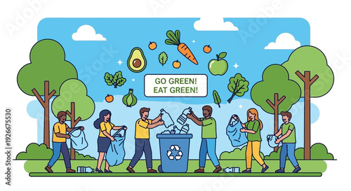 people collecting trash recycling, healthy eating, eco friendly lifestyle