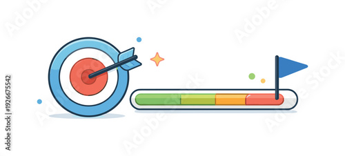 Strategic goal review and performance alignment in a modern professional workflow emphasizing clarity and progress, a simple target paired with a