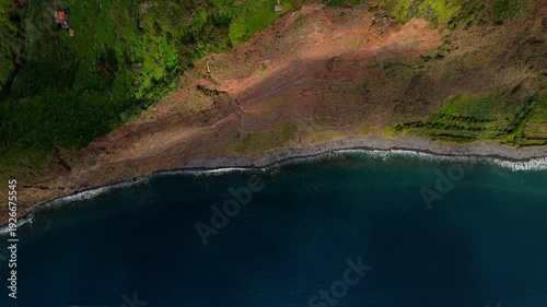 Coastal Cliffs and Atlantic Waves Breaking on Rocky Shore, Madeira Island PortugalB2:B58