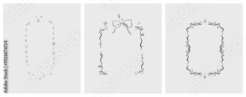 Hand drawn vector abstract outline,graphic,line celebration ornament party frames set in drawing elegant style.Elegant decoration vintage outline design isolated.Birthday,Christmas,party frames design