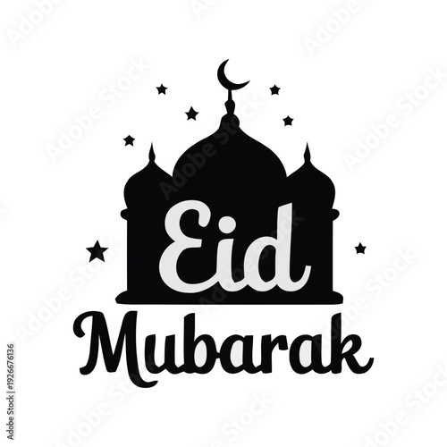 Celebrate the joyous occasion of Eid with elegant typography and a mosque silhouette, perfect for digital and print designs
