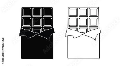 Two chocolate bar illustrations in contrasting styles a bold silhouette