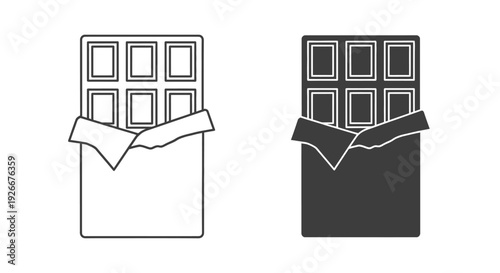 Two chocolate bar outlines with wrapper a minimalist silhouette
