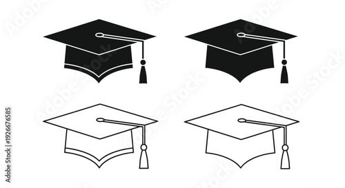 Four graduation caps displayed in varying styles a black silhouette