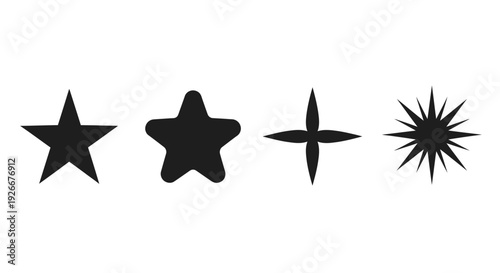 Four black star shapes arranged horizontally a simple silhouette