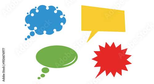 Colorful speech and thought bubbles arranged against a white background silhouette