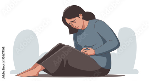 Woman with stomach ache, abdominal pain, health problem