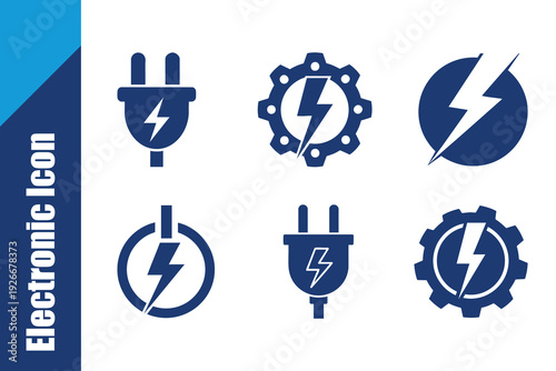 Electronic icon set various symbols for energy and power concepts