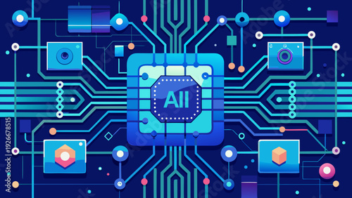 Modern digital network with interconnected nodes and futuristic central hub Vector