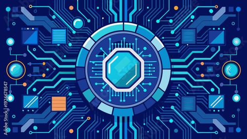 Advanced digital network showcasing interconnected technology and futuristic innovation Vector