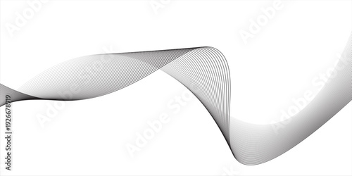 Abstract wave element for design. Digital frequency track equalizer. Stylized line art background. Vector illustration. Wave with lines created using blend tool. Curved wavy line, smooth stripe.