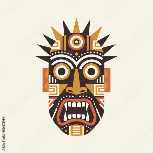 Mystical Mask: An artistic depiction of an enigmatic tribal mask, radiating mystery with geometric patterns and cultural symbolism. 