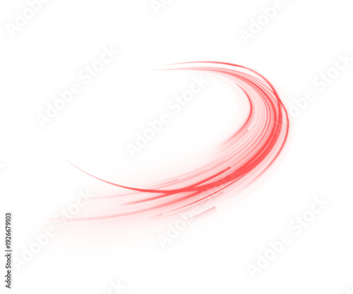 Ember ribbons curve dynamically across night streets, scattering glowing red particle dust. Motion blur enhances acceleration speed. Futuristic abstract effect isolated in PNG.