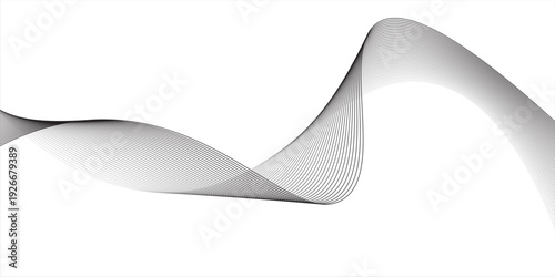 Abstract wave element for design. Digital frequency track equalizer. Stylized line art background. Vector illustration. Wave with lines created using blend tool. Curved wavy line, smooth stripe.
