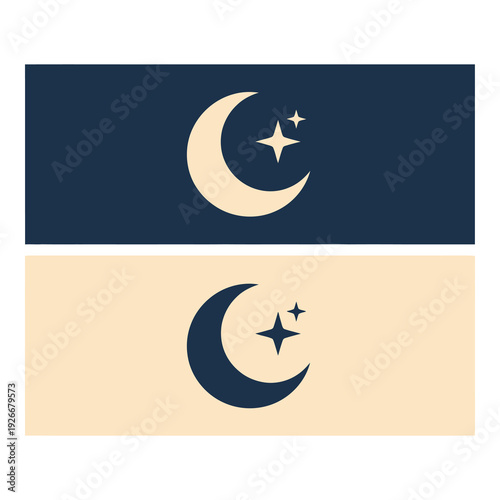 Crescent moon and stars in two tone color schemes design elements icon
