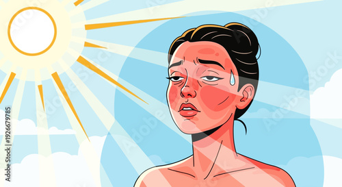 Woman suffering from heatstroke under the summer sun