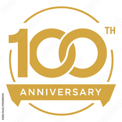 Gold anniversary logo with 100th and banner on white background icon